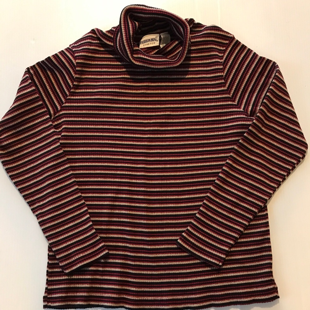 Vtg  Fashion Bug Sweater Womens Large Metallic Stripe Mock Turtleneck USA Y2K 90